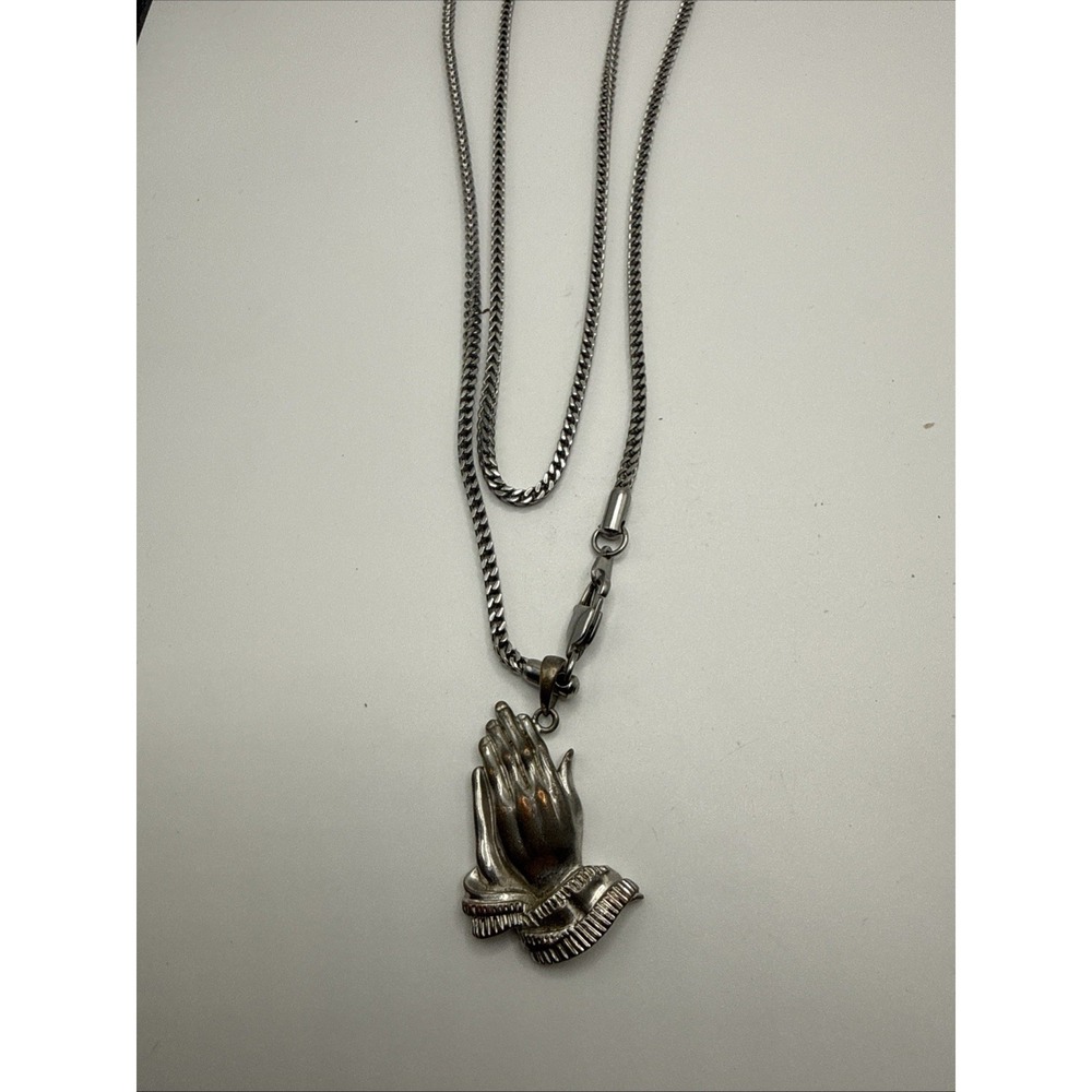 Men's‎ Catholic Christian Prayer Praying Hands Stainless Steel Pendant Necklace